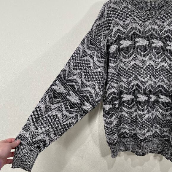 Vintage 80s 90s Gray Black Pullover Grandpa Sweater Southwestern Indie Retro L - Picture 3 of 5